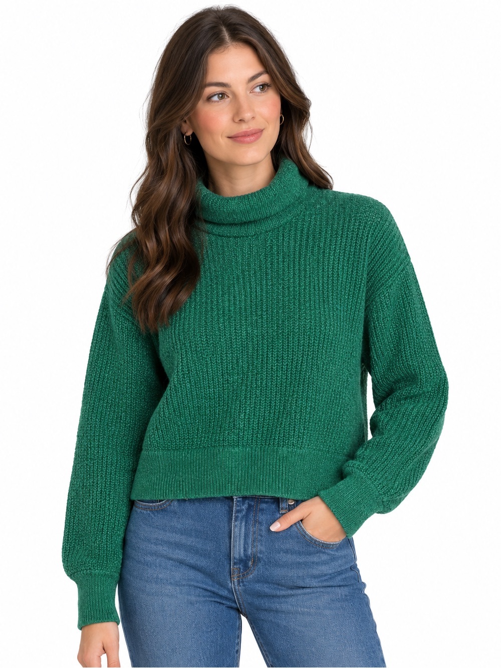 Aritzia Wilfred women's 100% merino wool crop turtleneck sweater size XS/S green